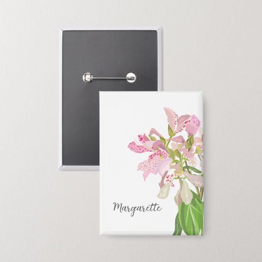 Pink Orchid Floral Design – Elegant Botanical Art Button (Vorderseite/Rückseite)