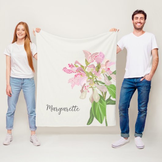 Pink Orchid Floral Design – Elegant Botanical Art Fleecedecke (Beispiel)