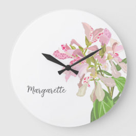 Pink Orchid Floral Design – Elegant Botanical Art Große Wanduhr