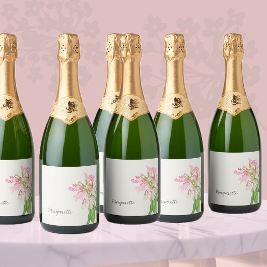 Pink Orchid Floral Design – Elegant Botanical Art Schaumweinetikett