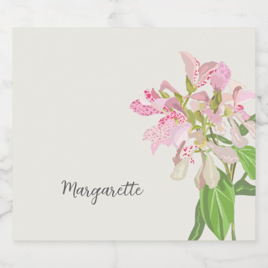 Pink Orchid Floral Design – Elegant Botanical Art Schaumweinetikett (Einzelnes Label)