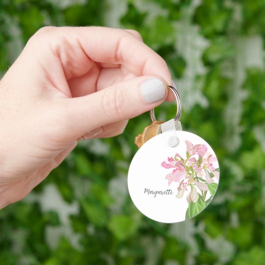 Pink Orchid Floral Design – Elegant Botanical Art Schlüsselanhänger (Hand)