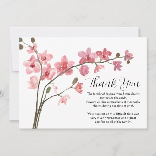 Pink Orchid florale Beerdigung Tod Vielen Dank Einladung (Vorderseite)