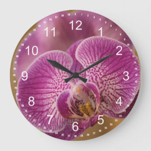 Pink Orchid Flower Große Wanduhr