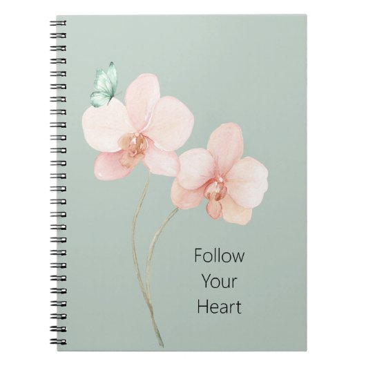 Pink Orchid Flowers Mint Green Butterfly Notizblock (Vorderseite)
