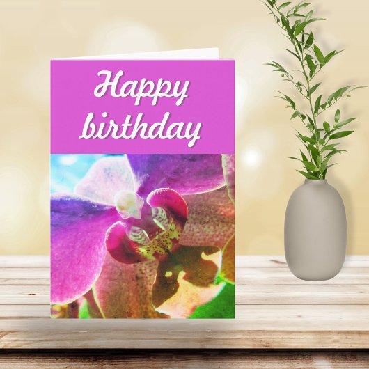 Pink Orchid Foto Happy Birthday Script Karte