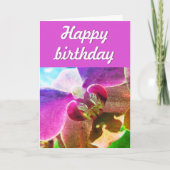 Pink Orchid Foto Happy Birthday Script Karte (Vorderseite)