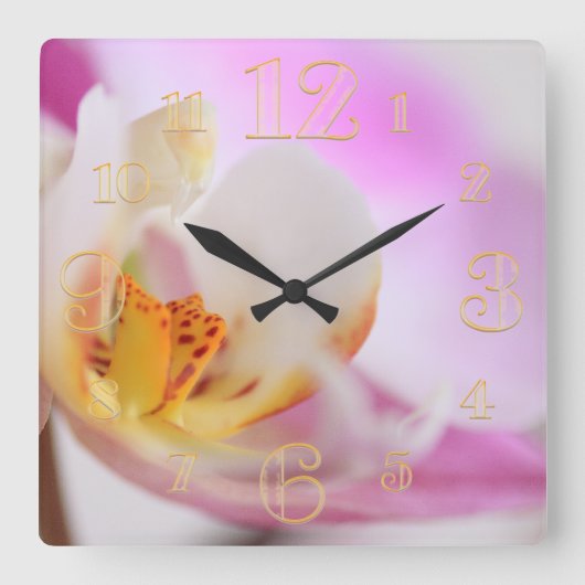 Pink Orchid Macro Wall Clock Quadratische Wanduhr (Vorderseite)