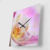 Pink Orchid Macro Wall Clock Quadratische Wanduhr (Winkel)