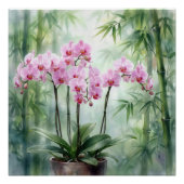 Pink Orchid Plant On Bamboo Background Poster (Vorderseite)