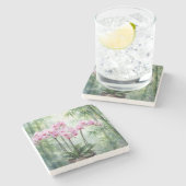 Pink Orchid Plant On Bamboo Background Steinuntersetzer (Seitenansicht)