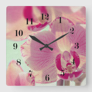 Pink Orchid Quadratische Wanduhr
