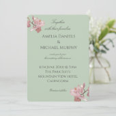  Pink Orchid Sage Green Einladung (Stehend Vorderseite)