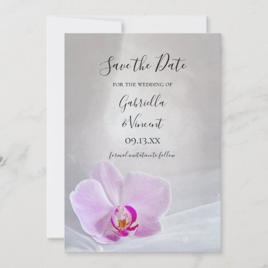 Pink Orchid und Bridal Veil Hochzeit Save the Date (Vorderseite)