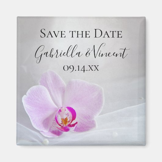 Pink Orchid und Bridal Veil Hochzeit Save the Date Magnet (Vorne)