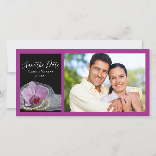 Pink Orchid und Perlen Hochzeit speichern das Datu Save The Date (Vorderseite)