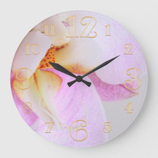 Pink Orchid Wall Clock Große Wanduhr (Vorderseite)