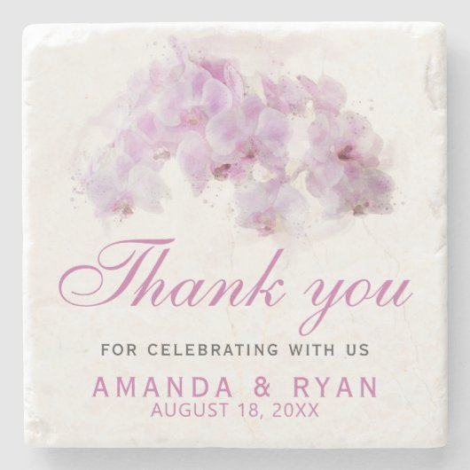 Pink Orchid Watercolor Blume Wedding Danke Steinuntersetzer (Vorderseite)