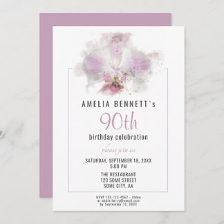 Pink Orchid Watercolor Floral 90. Geburtstagsparty Einladung