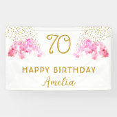 Pink Orchid Watercolor Gold Glitter 70th Birthday Banner (Horizontal)