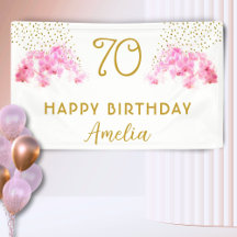 Pink Orchid Watercolor Gold Glitter 70th Birthday