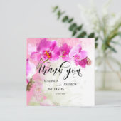 Pink Orchid Watercolor Splash Vielen Dank Dankeskarte (Stehend Vorderseite)