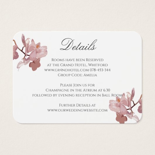 Pink Orchid Wedding Information Card (Vorderseite)
