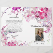 Pink Orchids Hummingbird Beerdigung Programm Flyer (Vorne)