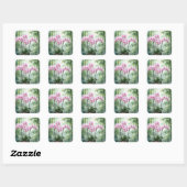 Pink Orchids On Green Bamboo Background Quadratischer Aufkleber (Blatt)