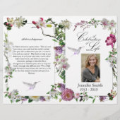 Pink Orchids Peony Hummingbird Beerdigung Programm Flyer (Vorne)
