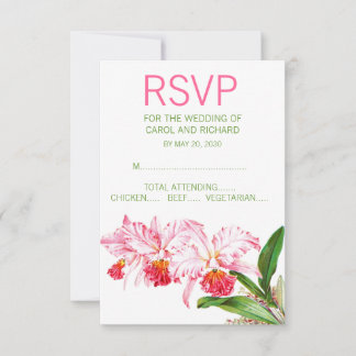 Pink Orchids Watercolor Wedding RSVP Karte