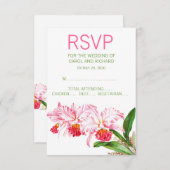 Pink Orchids Watercolor Wedding RSVP Karte (Vorne/Hinten)