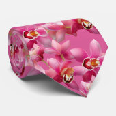 Pink Orchids Wedding Grooms Neck Tie Krawatte (Gerollt)