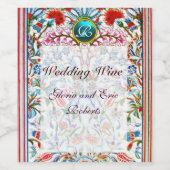 PINK ORIENTAL BLUME DAMASK BLUE GEM MONOGRAMM WEINETIKETT (Einzelnes Label)