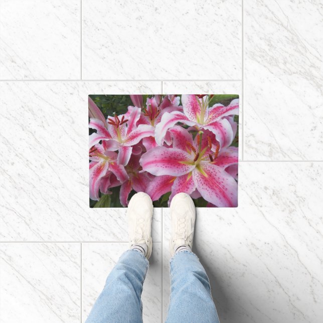 Pink Oriental Lilies Floral Fußmatte (Indoor)
