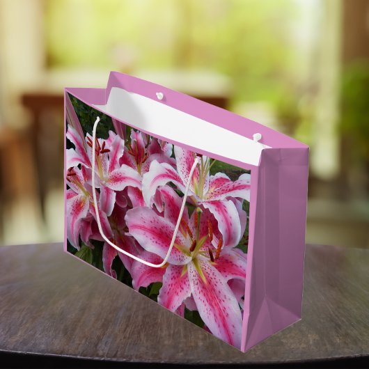 Pink Oriental Lilies Floral Große Geschenktüte
