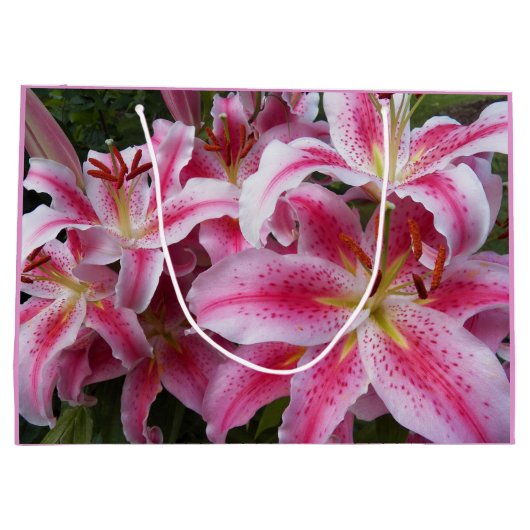 Pink Oriental Lilies Floral Große Geschenktüte (Rückseite)
