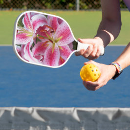 Pink Oriental Lilies Floral Pickleball Schläger
