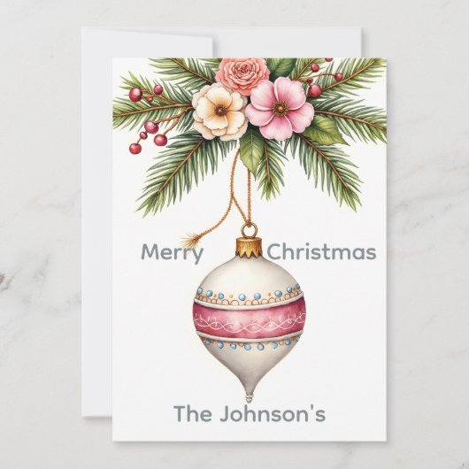 Pink Ornament Christmas Photo Feiertagskarte (Vorderseite)