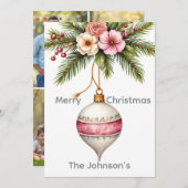 Pink Ornament Christmas Photo Feiertagskarte (Vorne/Hinten)