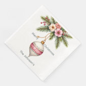 Pink Ornament Christmas Photo Serviette (Ecke)