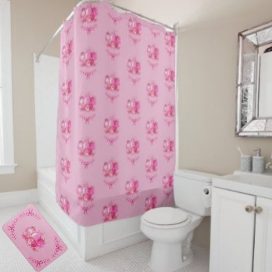 Pink Ornament Cluster Mat Holiday Bow Accent  Badematte