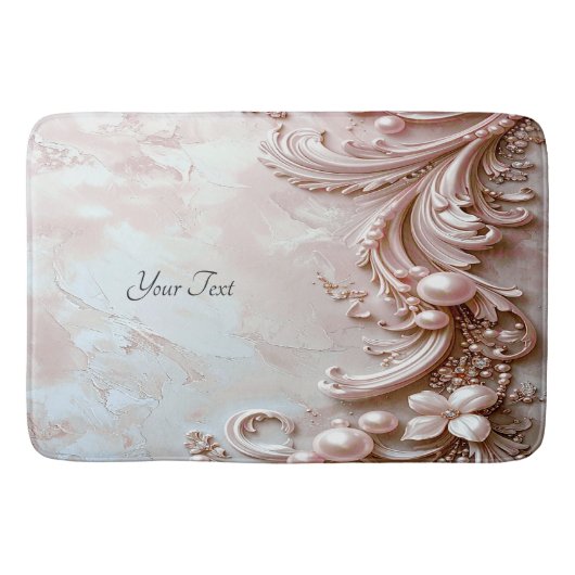 Pink Ornate Pearl and Floral Bath Mat Badematte (Vorderseite)