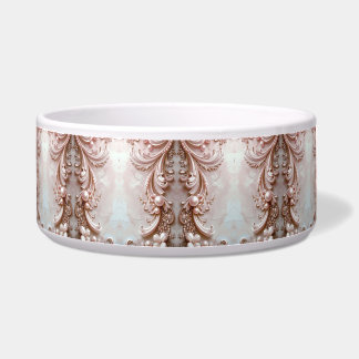 Pink Ornate Pearl and Floral Ceramic Pet Bowl Napf