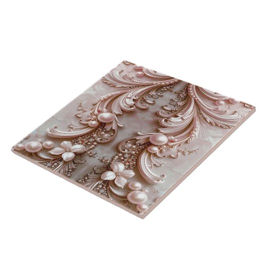 Pink Ornate Pearl and Floral Ceramic Tile Fliese (Seite)