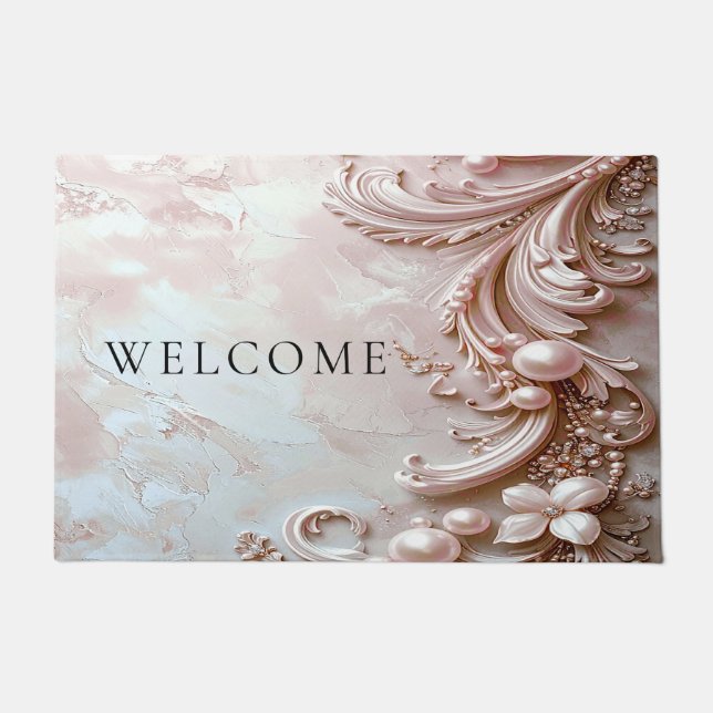 Pink Ornate Pearl and Floral Doormat Fußmatte (Vorderseite)