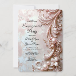 Pink Ornate Pearl and Floral Engagement Einladung