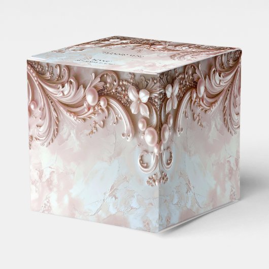 Pink Ornate Pearl and Floral Favor Box Geschenkschachtel (Vorderseite)