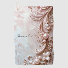 Pink Ornate Pearl and Floral Golf Towel Golfhandtuch
