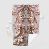 Pink Ornate Pearl and Floral Golf Towel Golfhandtuch (Insitu)